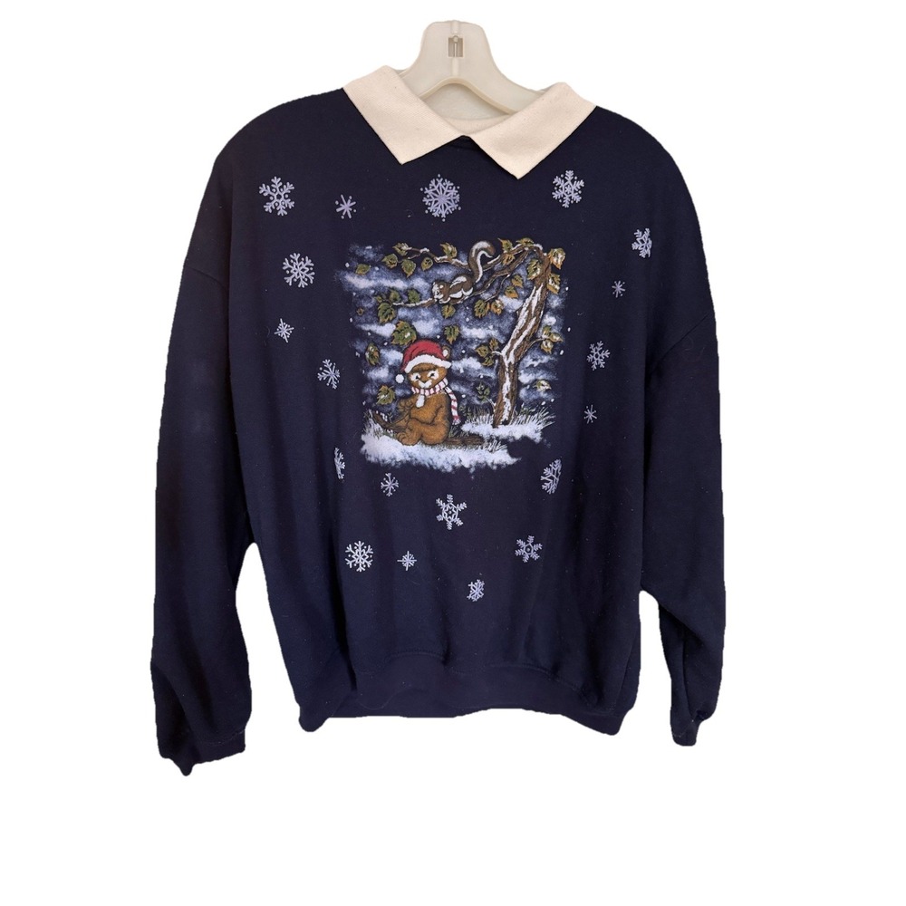 Vintage Basic Edition Holiday Womens Ugly Sweaters Christmas‎ 90s Blue Size L